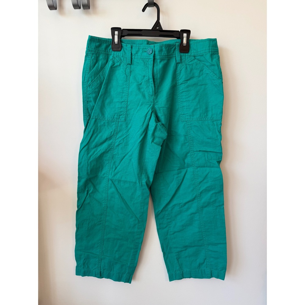 Ann Taylor LOFT Teal Green Utility Crop Pants Womens Straight Leg Trousers